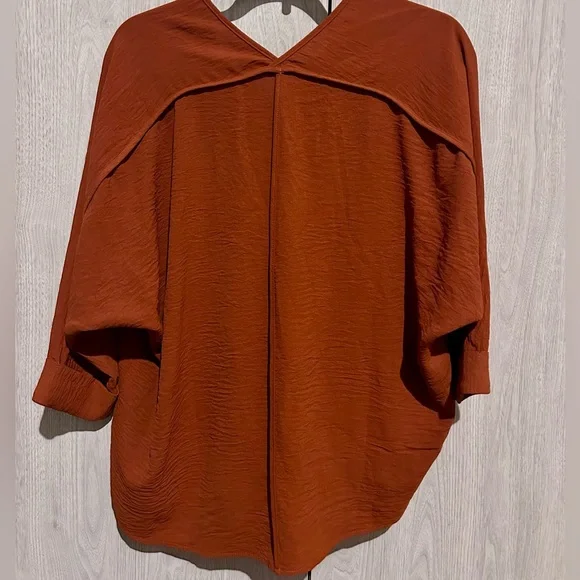 SHE+SKY V-neck, Dolman Sleeve blouse - Burnt Orange - Small - Picture 4 of 5